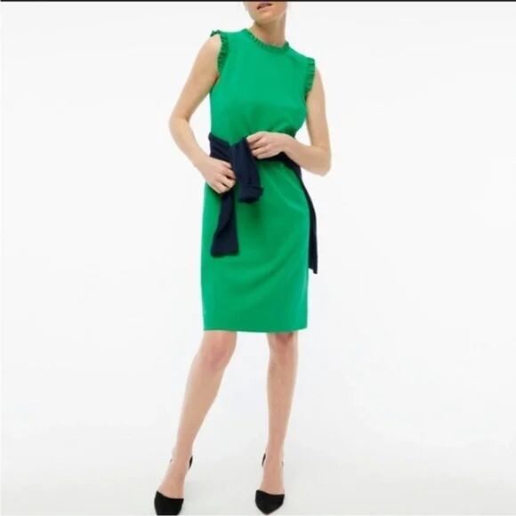 J. Crew Sleeveless Ruffle Neck Knee Length Sheath Dress 10 Modern Kelly Green - Picture 11 of 16
